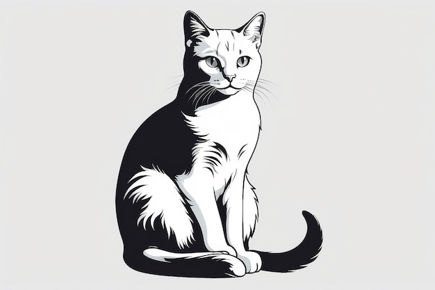 색 배경에 앉아있는 고양이의 터 실루 고립 된 장식 모노크롬