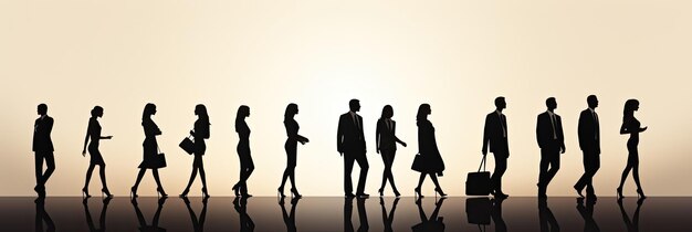 Vector silhouettes of men and a women a group of standing and walking business people black color