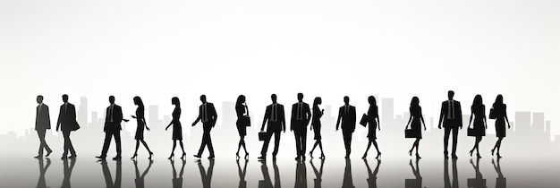 Vector silhouettes of men and a women a group of standing and walking business people black color