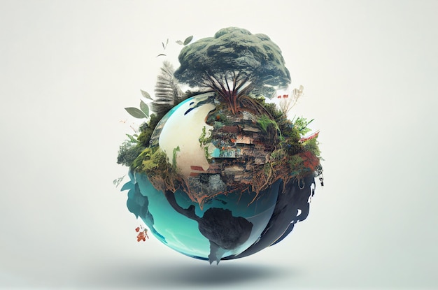 Vector sketch of earth planet Eco concept Earth day concept vintage Illustration of Earth Globe with plants and trees Earth Nature illustration Generative Ai