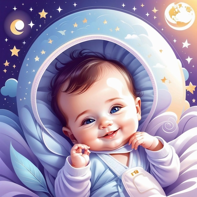Photo vector smiling baby lying on a bed world sleep day