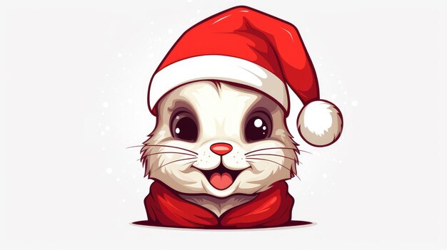 Vector smiling rabbit wearing a Santa hat white background