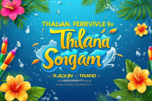 Photo vector songkran water festival of thailand greeting card banner tropical flowers leaves