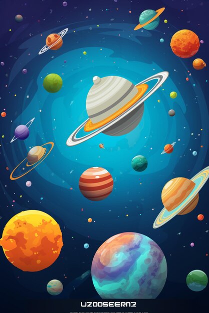 vector space poster with spaceship in cosmos with alien planets asteroids and stars