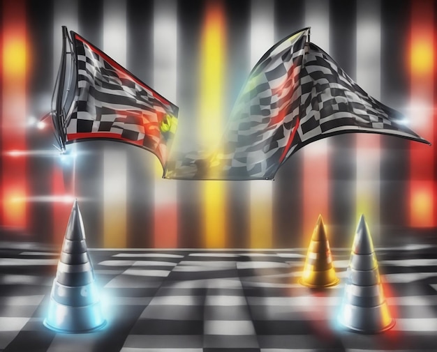 vector speed lights with checkered racing flag background