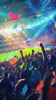 Photo vector of a sports crowd in a modern amphitheater waving mockup flags energetic and colorful