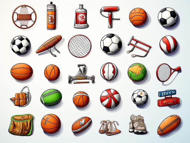 Photo vector sports icons white background sport elements illustration set