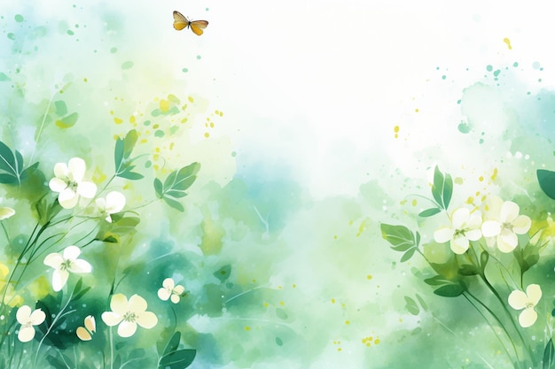 Vector spring floral watercolor background vector in green with leaf illustration