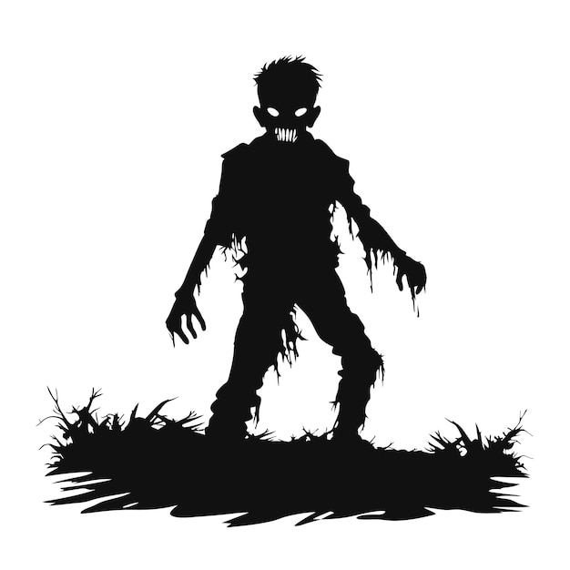 Photo vector standing zombie with creepy face halloween zombie with dark hollow monster with scary face and raising hands vector illustration on white background