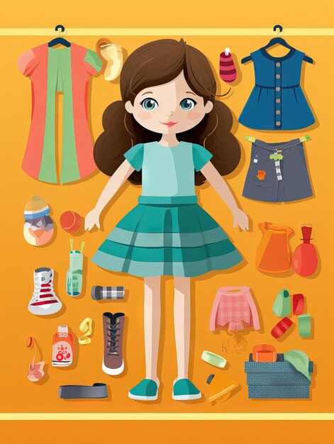Photo vector sticker dressup doll book happy style ligthing colors generative ai