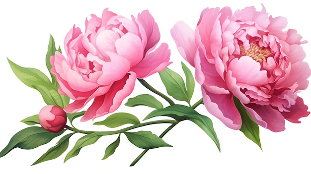 Викторная иллюстрация цветка розового пиона на белом фоне