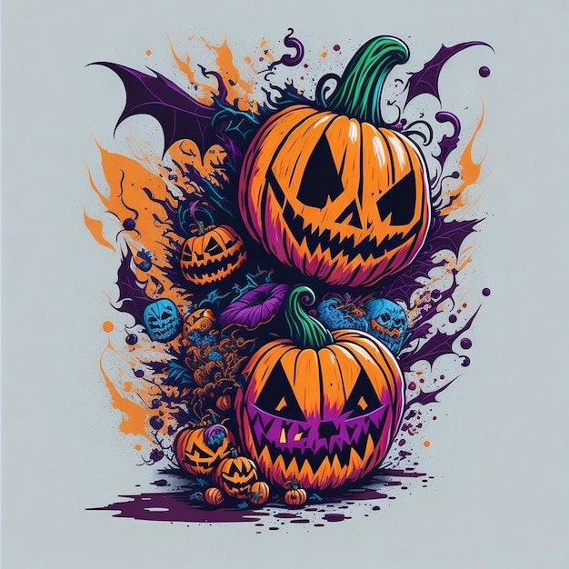 vector t-shirt kunst klaar om te drukken kleurrijke graffiti illustratie van een Halloween pompoen schattig actio