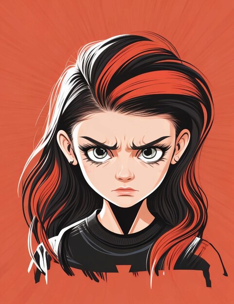 vector teen girl with angry face