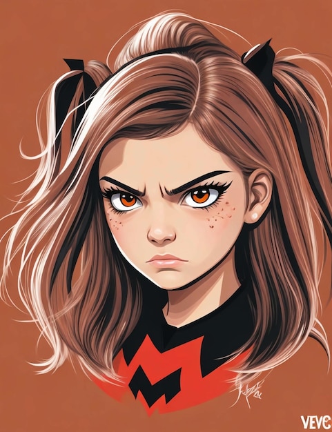 Foto ragazza adolescente vettoriale con la faccia arrabbiata