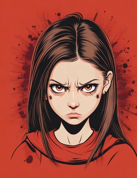 vector teen girl with angry face