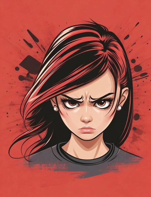 Foto vector tienermeisje met een boos gezicht.