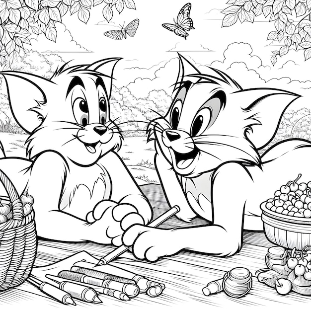 Vector Tom Jerry coloring page for children