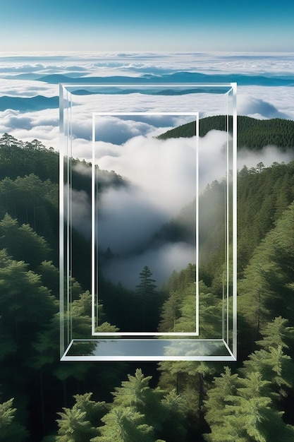 Photo vector of transparent rectangle frame shape above clouds background