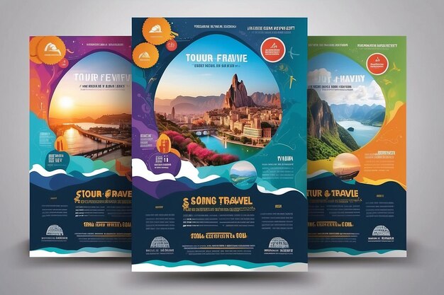 Photo vector travel flyer with photo of destinations