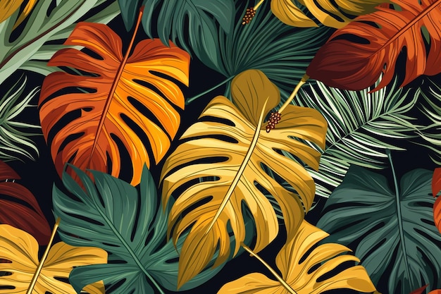 Vector tropical leaves background