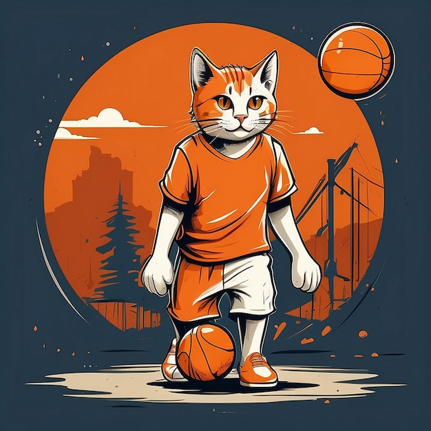 Photo vector tshirt design of a cat playing basketball created with ai