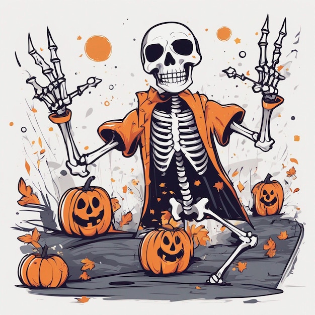 vector tshirt design illustration kawaii skeleton celebrating halloween high detail