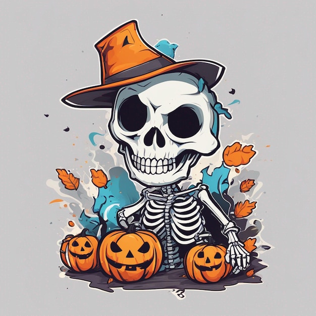 vector tshirt design illustration kawaii skeleton celebrating halloween high detail