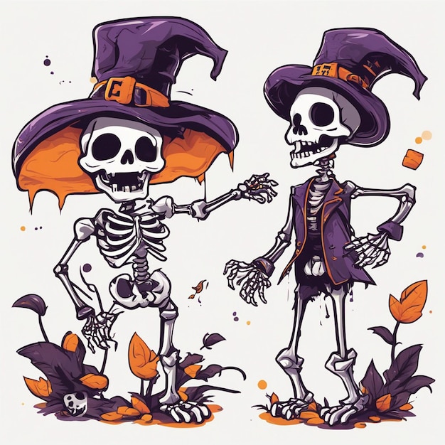 vector tshirt design illustration kawaii skeleton celebrating halloween high detail