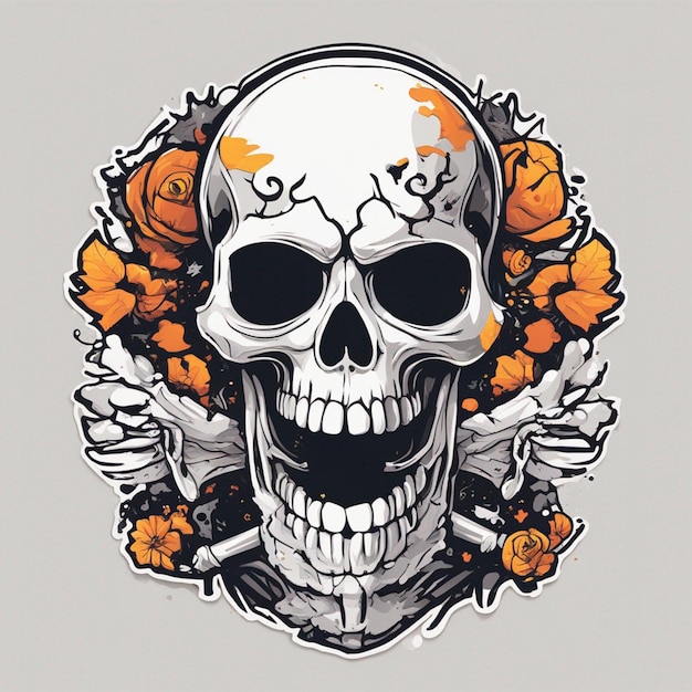 Photo vector tshirt design illustration kawaii skeleton celebrating halloween high detail