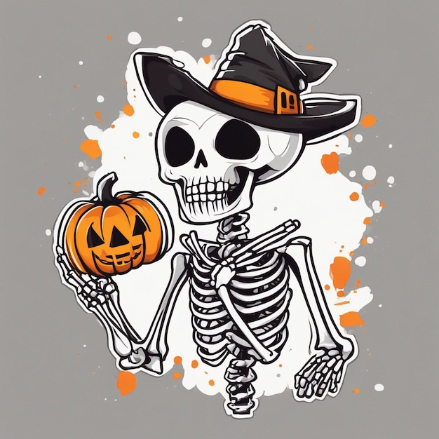 vector tshirt design illustration kawaii skeleton celebrating halloween high detail