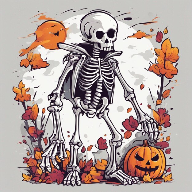 vector tshirt design illustration kawaii skeleton celebrating halloween high detail