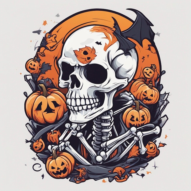 vector tshirt design illustration kawaii skeleton celebrating halloween high detail