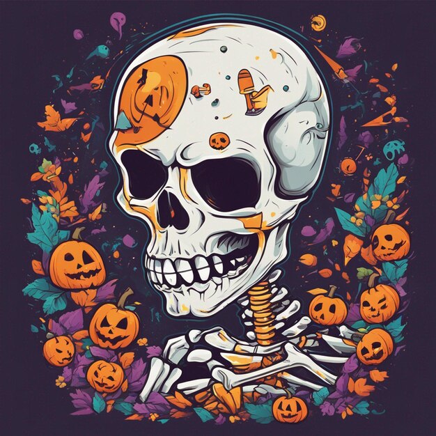 vector tshirt design illustration kawaii skeleton celebrating halloween high detail