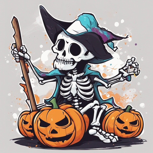 vector tshirt design illustration kawaii skeleton celebrating halloween high detail