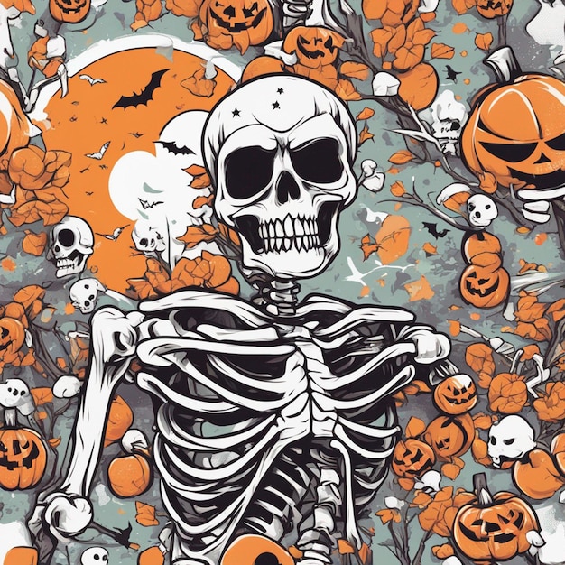 vector tshirt design illustration kawaii skeleton celebrating halloween high detail