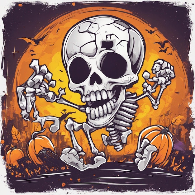 vector tshirt design illustration kawaii skeleton celebrating halloween high detail