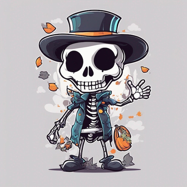 vector tshirt design illustration kawaii skeleton celebrating halloween high detail