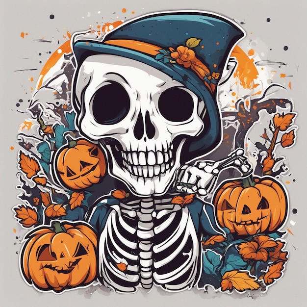 vector tshirt design illustration kawaii skeleton celebrating halloween high detail