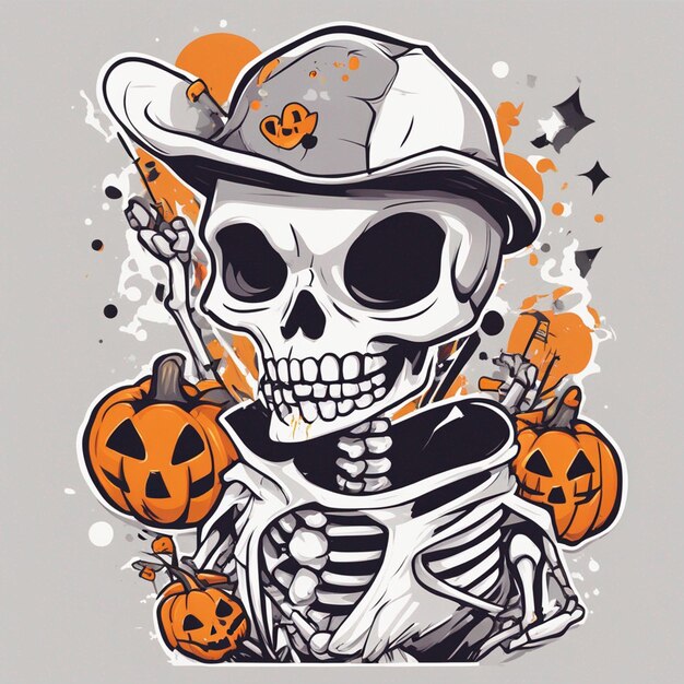 vector tshirt design illustration kawaii skeleton celebrating halloween high detail