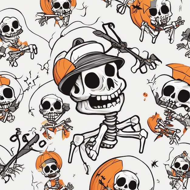 векторная иллюстрация дизайна футболки каваи скелет празднование хэллоуина высокая детализация