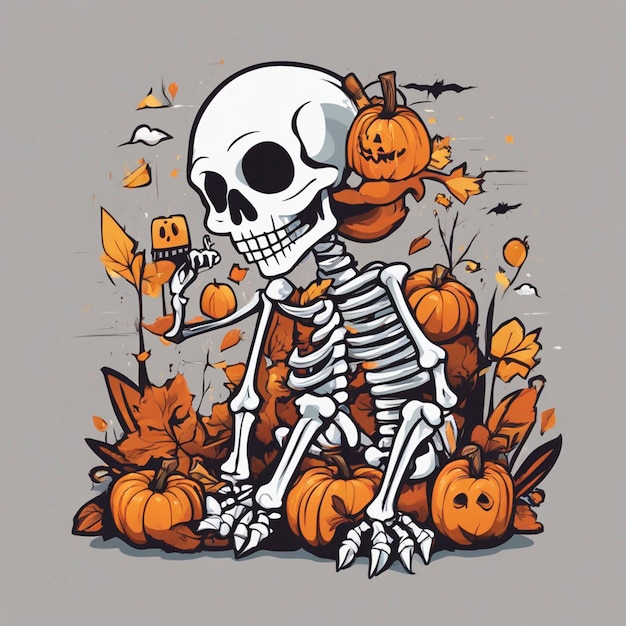 vector tshirt design illustration kawaii skeleton celebrating halloween high detail