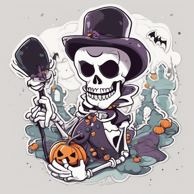 vector tshirt ontwerp illustratie kawaii skelet viert halloween hoog detail