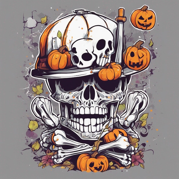 vector tshirt ontwerp illustratie kawaii skelet viert halloween hoog detail