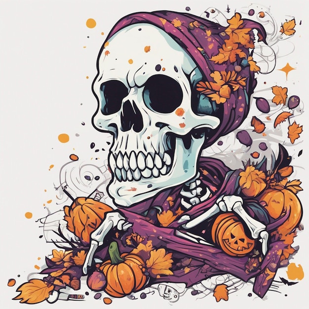 vector tshirt ontwerp illustratie kawaii skelet viert halloween hoog detail