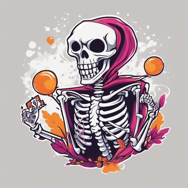 vector tshirt ontwerp illustratie kawaii skelet viert halloween hoog detail