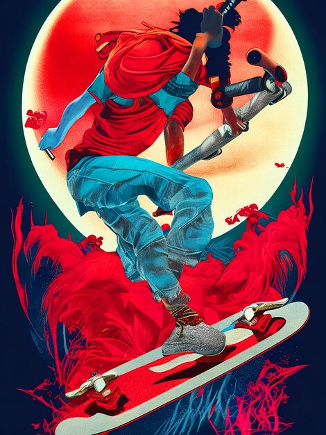 Photo vector tshit art ready to print colorful lustration zombi on a skateboard halloween theme back