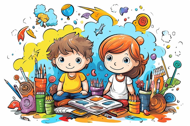 Vector of two children playing showing decoration