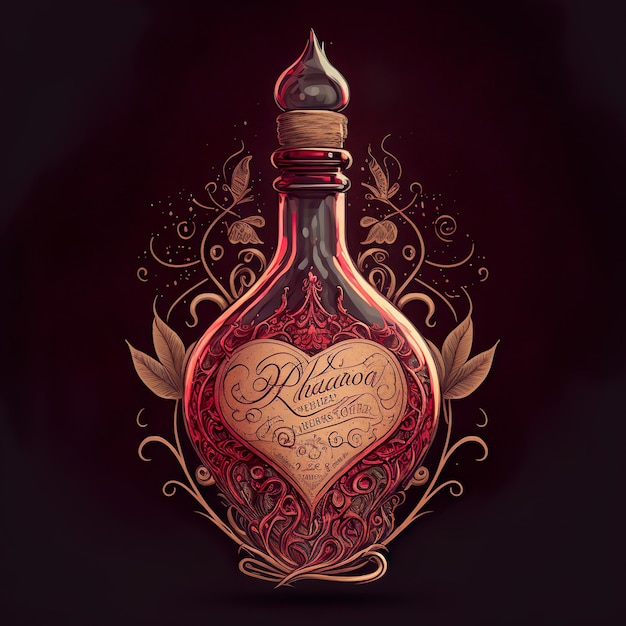 Vector Valentines Day card with love elixir perfume illustration AI generrated