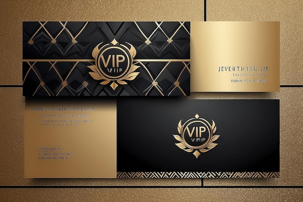 写真 ベクトル vip ゴールドとプラチナのビジネスカード 黒い幾何学的なパターンの背景