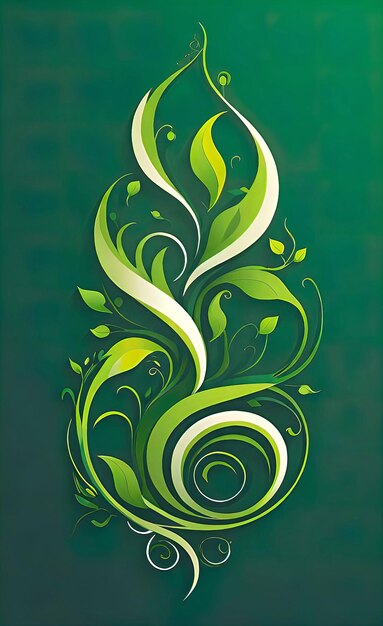 Фото Векторный дизайн обоев из зеленых лоз и спиральных пламени, изолированных на белом фоне
